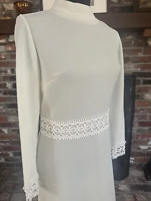 1960s Vintage Flower Power Dress Crochet White Wedding Shower Size M/L • $39