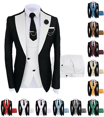 Mens 3 Piece Suit Prom Party Wedding Tuexdos Suit Blazer+Vest 42r 44r 46r 48r • $67.49