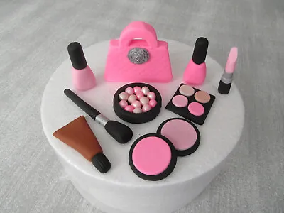 Edible Handmade Make Up & Bag Cake Topper Fondant Decoration ( Hot Pink) • £17.99