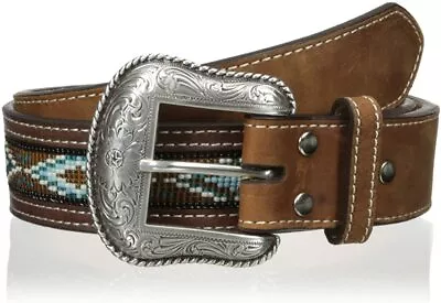 Nocona Belt Co. Mens Beaded Aztec Design Inlay Leather Belt • $59