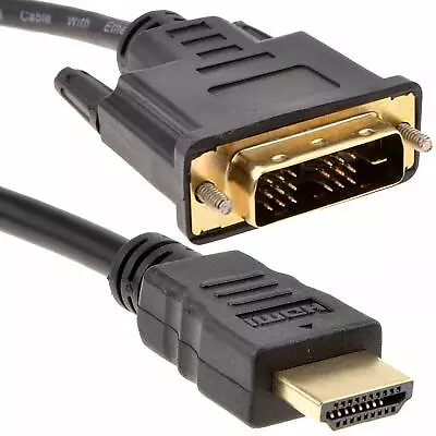 2m Golden Plate 18+1 DVI-D To HDMI Video Cable Lead For Laptop PC TV Projector • $8.90