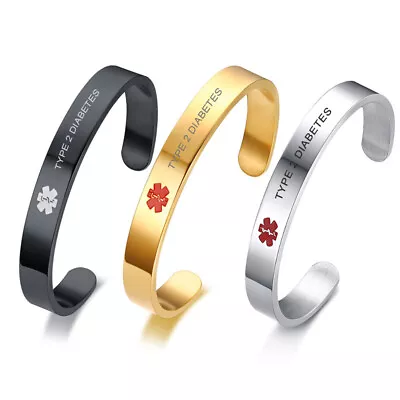 Women Men Medical Alert Bracelet Stainless Steel Cuff Bangle TYPE2DIABETES US • $10.99