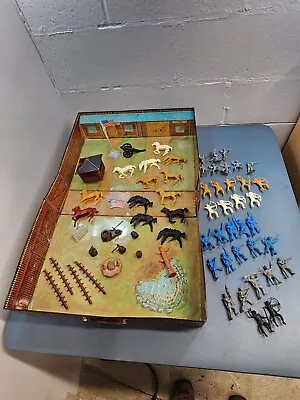 VIntage 1968 Marx Fort Apache Tin Litho Carry-All Play Set #4685 W/ Accessories • $49.50