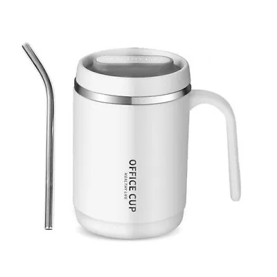 500ml Insulated Coffee Mug Travel Cup Thermal Stainless Steel Flask With Straw • £7.98