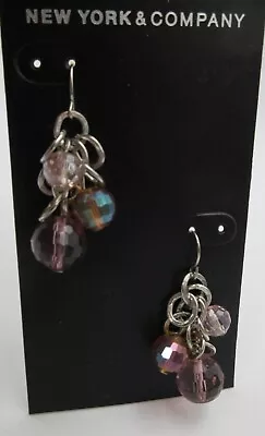 New NY & Co. Gold Tone Metal Pink Purple Shade Bead Long Dangle Pierced Earrings • $12.98