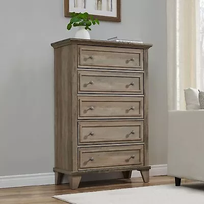 48  Wooden Tall Dresser For Bedroom 5 Drawers Vintage Dresser With Metal Handles • $168.14