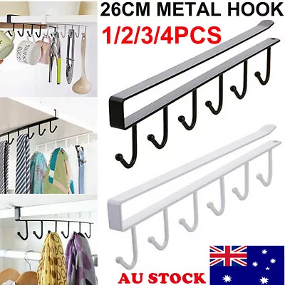 1-4Pcs 6 Hook Under Shelf Kitchen Cabinet Hanger Organiser Mug Cup Rack Holders • $4.99