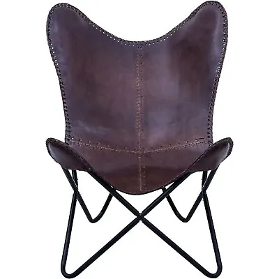 Handmade Vintage Dark Burnt Wooden Color Leather Butterfly Chair With Iron Frame • $120