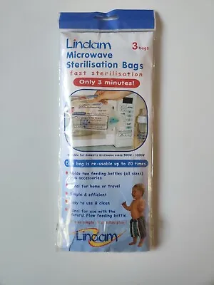 LINDAM Microwave Sterilisation Bags For Feeding Bottles 3 Bags • £6