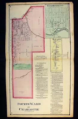 1873 Plat Map City Of Charlotte Fourth Ward Eaton County Michigan • $24.50