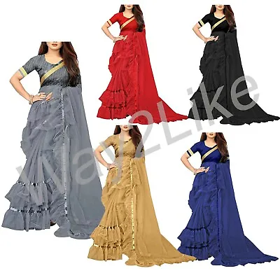 £23.38 • Buy Women's Net Ruffle Saree Blouse Designer Traditional Indian Wedding Party Wear