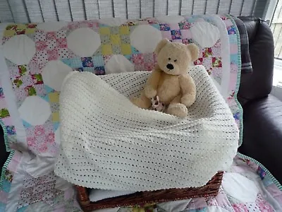£35 • Buy Hand Knitted White Glittery Babys Blanket/shawl DK