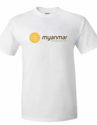 Myanmar National Airlines Travel Asia Tee Yellow Black White Cotton T-shirt • $23.99