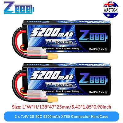 2x Zeee 2S LiPo Battery 5200mAh 7.4V 80C XT60 Hardcase For RC Car Truck Truggy • $50.99