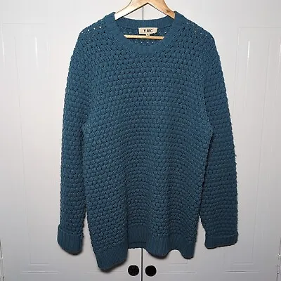 Men's YMC Green/Teal Jumper Heavy Knit Pullover 100% Lambswool - Size XL • £57.99