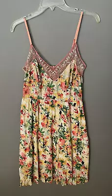 Vintage Pier Imports Yellow And Pink Floral Slip Sundress With Sequins EUC • $25