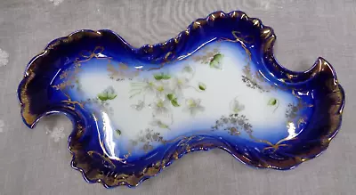 VICTORIA CARLSBAD AUSTRIA Blue Gold Trim Trinket Dresser Dish ~ 8-5/8  X 4.5  • $19.99