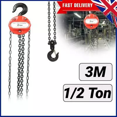 Lever Block Chain Hoist Ratchet Hoist 1/2 Ton Capacity 3M Chain Lifter Durable • £32.49