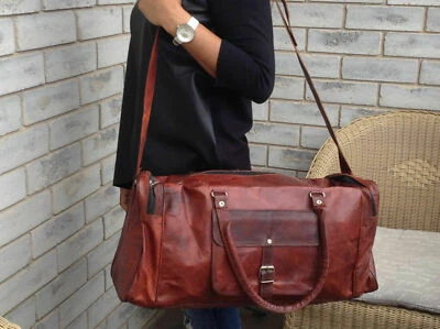 £76.38 • Buy Bag Leather Duffle Men Travel Gym Genuine Luggage Overnight Vintage Weekend Mens