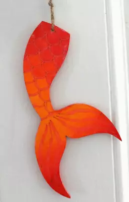 $12 • Buy Mermaid Tail Wood Sign Rustic Beach House Coastal Wall Decor Pkg Topper Ornament