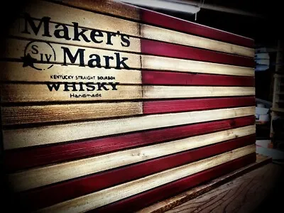 Rustic Wooden American Flag Sign Makers Mark Whisky Theme Antique New Designers • $151.30