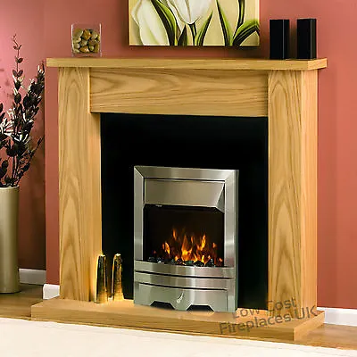 Electric Oak Wood Surround Silver Black Led Flame Fire Wall Fireplace Suite 48  • £613