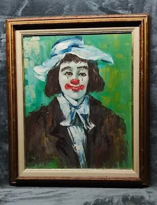 Vintage Colorful Clown Painting On Canvas Signed Bradbury • $119.99