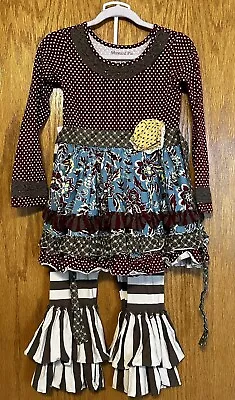 Mustard Pie Girls 2pc Maroon Brown Polka Dots Long Sleeve Top & Leggings Size 4 • $35