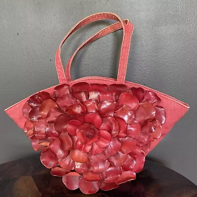 Paolo Masi Womens Red Canvas & Leather Shoulder Handbag Italy Flower • $50.99