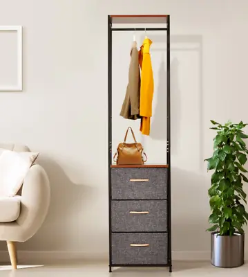 Tall Industrial Furniture Metal Open Wardrobe Narrow Clothes Storage Rail Hanger • £59.20