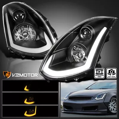 Black Fits 2003-2007 Infiniti G35 Coupe HID Type LED Strip Projector Headlights • $388.38