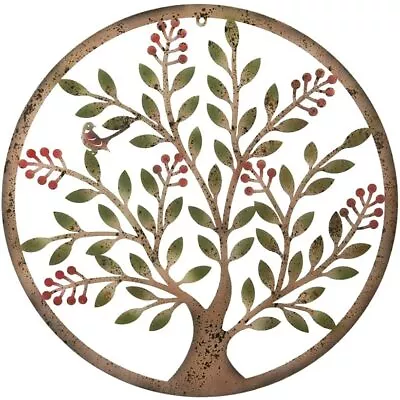 £35.95 • Buy Large Rustic Berry Tree Metal Round Wall Art Garden Sculpture Plaque Decor 60cm