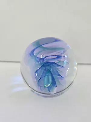 Vintage Caithness Scotland Twirl Blue Green Paperweight  2.25  Stamped • $17