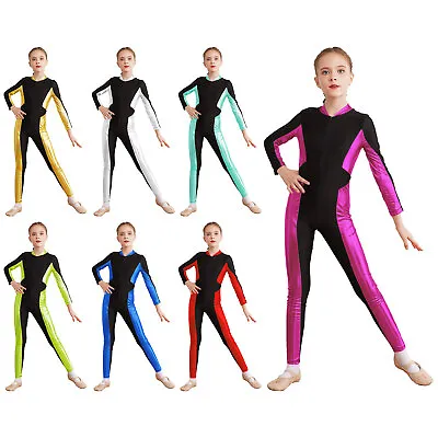Kids Girls Jumpsuit Full Body Costume Gymnastics Bodysuit Patchwork Leotard • $17.15