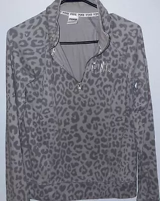 Victoria Secret Pink 1/4 Zip Cheetah Print Sweater Womens S/P Gray Pullover • $0.99