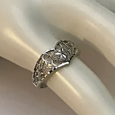 $139 • Buy 14k White Gold Diamond Cut Filigree Heart “V” Shape Ring Size 6 1/4 - 1.9 Grams