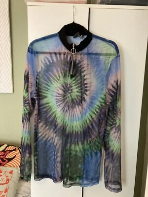 £0.99 • Buy Asos Mens XL Tie Dye Zip Up Mesh Long Sleeve Top Size XL 18 16