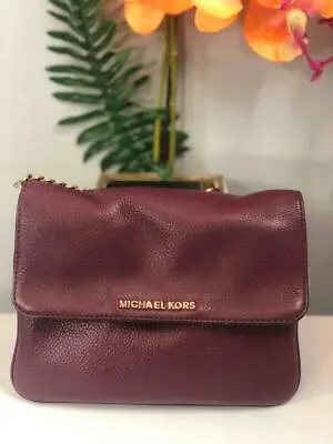 MICHAEL KORS Bedford Burgundy Red Leather Double Gusset Crossbody Bag • $80.99