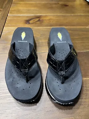 Volatile Womens Size 6 Black Downunder Croc Thong Platform Wedge Sandals EUC • $9.99