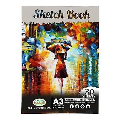 A3 Sketch Book 130gsm White Cartridge Paper Drawing Doodling Artist Sketching • £6.59
