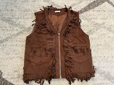 Coofandy Vest Western Fringe Mens M Polyester Brown Casual Country Biker EUC • $36.99