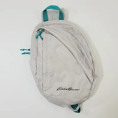 Eddie Bauer Stowaway Backpack Nylon Sling Messenger Bag Unisex Gray Green Teal • $12.99