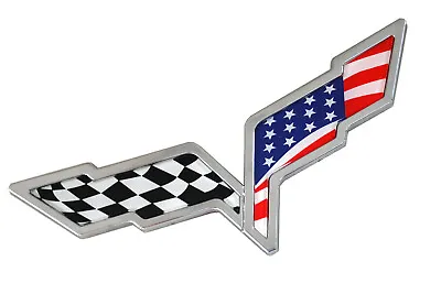 1x Front Hood Rear Crossed USA Flags Emblems For 2005-2013 C6 Corvette Chrome • $16.11