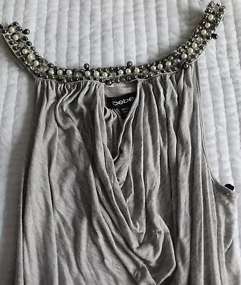 BEBE Grey Beaded Neck Jersey Dress Size XS NWT  • $15.99