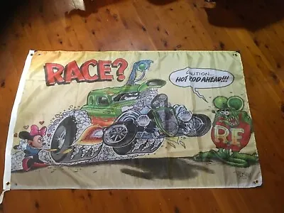 AUS Seller. PRE OWNED 3x2ft Rat Fink Drag Racer Banner Man Cave Home Wallhanging • $33