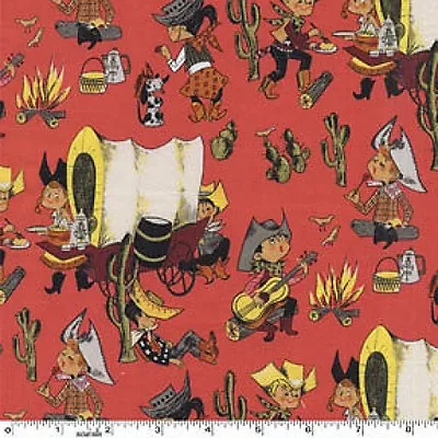 Fat Quarter Covered Wagon Chuckwagon Whimsical Cowboys Red Quilting Fabric • £3.52