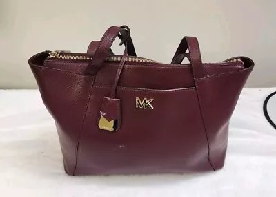 Michael Kors Handbag Tote Purse Burgundy W/ Gold Accents Zippered Top Pockets • $36.79