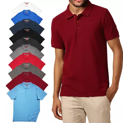 Men's Casual Polo Shirt Short Sleeve 100% Cotton Sports Polo For Men Sizes M-4XL • $9.26