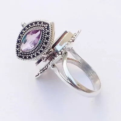 Amethyst Gemstone Handmade Poison Ring 925 Sterling Silver Poison Box Ring • $19.66