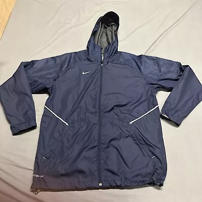 Nike Men’s Windbreaker Jacket Rain Storm-Fit Hooded Full Zip Blue Mesh Lined M • $29.94